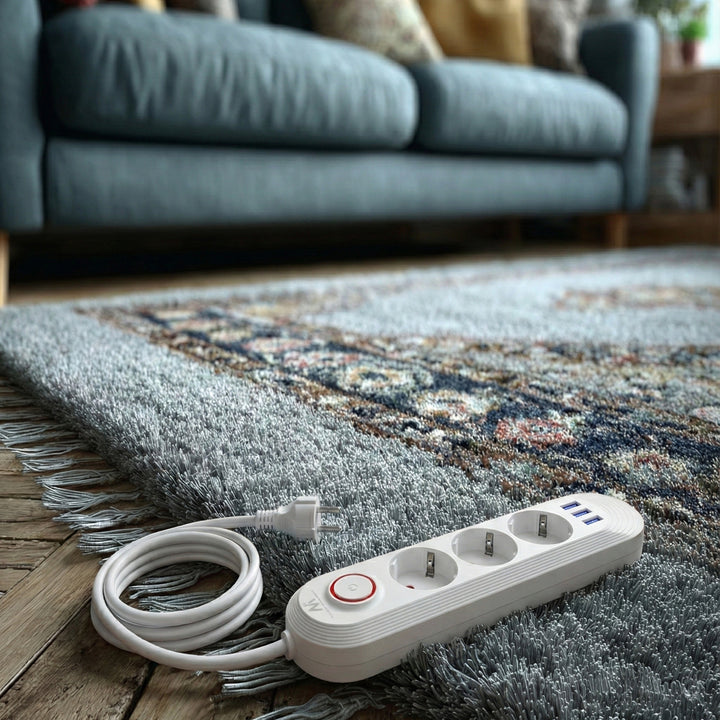Maclean konnektor, 3 csatlakozós hosszabbító kábel + 3xUSB, 110-240V AC 50/60Hz, 2.1A max 2500W, 1.5m, fehér, MCE394 W