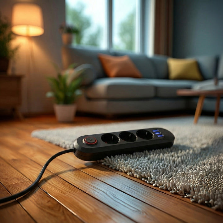 Maclean konnektor, 3 csatlakozós hosszabbító kábel + 3xUSB, 110-240V AC 50/60Hz, 2.1A max 2500W, 1.5m, fekete, MCE394 B