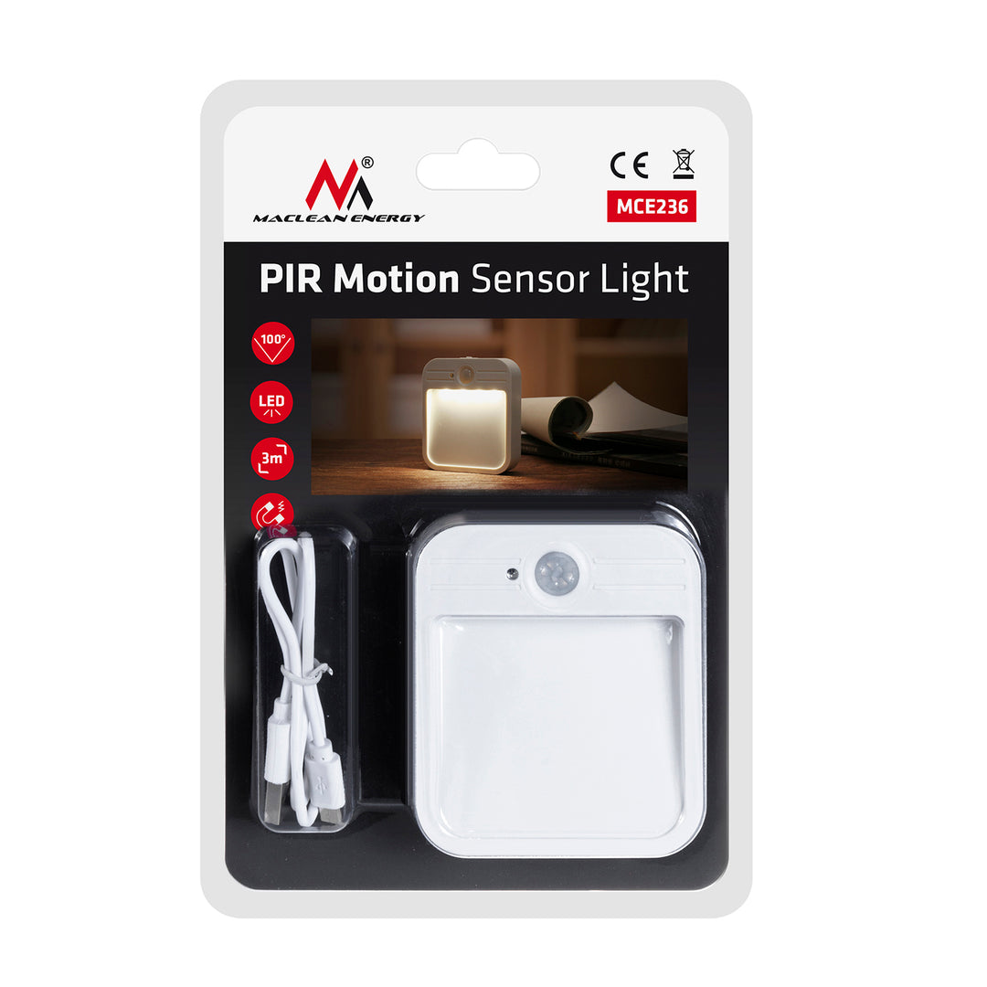Maclean LED lépcsőfény, mozgásérzékelővel, 4000K hőmérséklet, 3,7V/500mAh, 4 LED, hatótávolság 3-4m, MCE236, 4 db