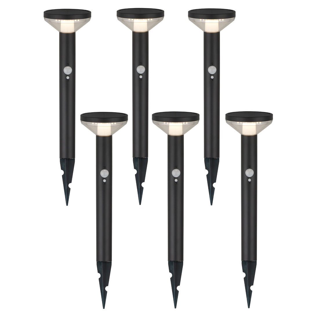 Maclean napelemes LED lámpa, érzékelővel, 3 üzemmód, dugaszolható, Li-ion 18650, IP44, 3.7V, 1200 mAh, fekete, MCE465 B, 6 db, MCE465 B, 6 db