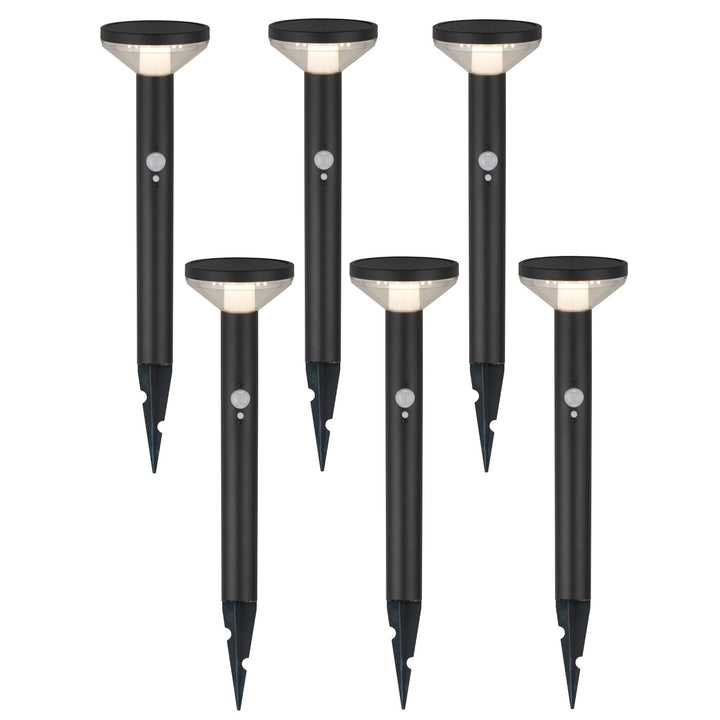 Maclean napelemes LED lámpa, érzékelővel, 3 üzemmód, dugaszolható, Li-ion 18650, IP44, 3.7V, 1200 mAh, fekete, MCE465 B, 6 db, MCE465 B, 6 db