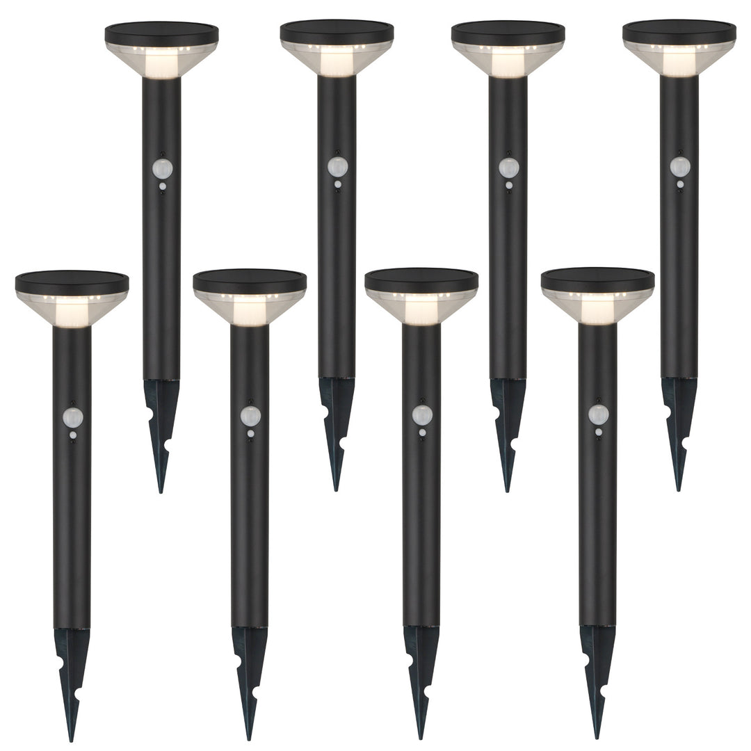 Maclean napelemes LED lámpa, érzékelővel, 3 üzemmód, dugaszolható, Li-ion 18650, IP44, 3.7V, 1200 mAh, fekete, MCE465 B, 8 db.