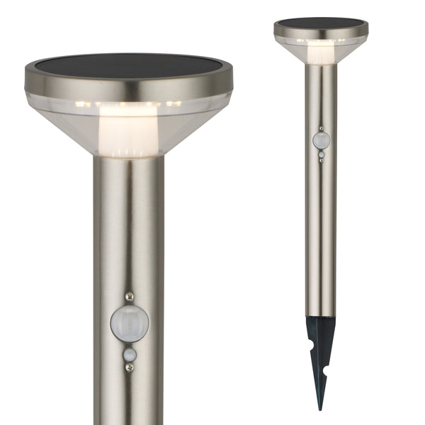 Maclean napelemes LED lámpa, érzékelővel, 3 üzemmód, dugaszolható, Li-ion 18650, IP44, 3.7V, 1200 mAh, króm matt, MCE465 C/M, 8 db.