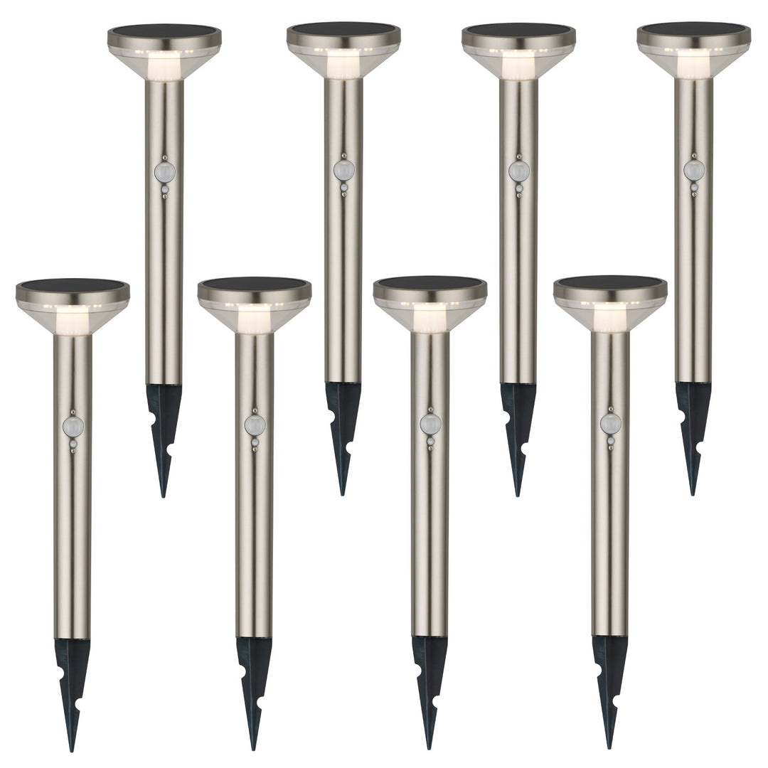Maclean napelemes LED lámpa, érzékelővel, 3 üzemmód, dugaszolható, Li-ion 18650, IP44, 3.7V, 1200 mAh, króm matt, MCE465 C/M, 8 db.