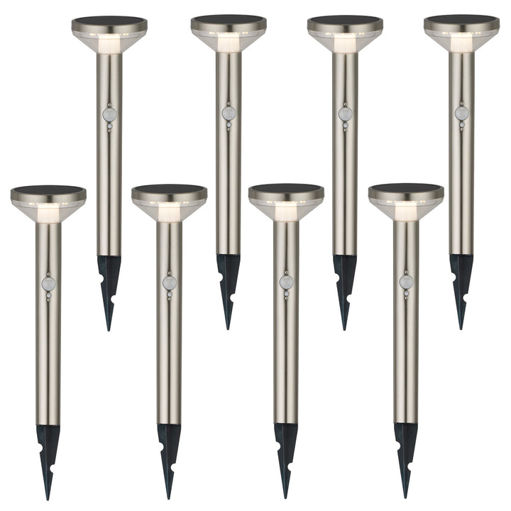 Maclean napelemes LED lámpa, érzékelővel, 3 üzemmód, dugaszolható, Li-ion 18650, IP44, 3.7V, 1200 mAh, króm matt, MCE465 C/M, 8 db.