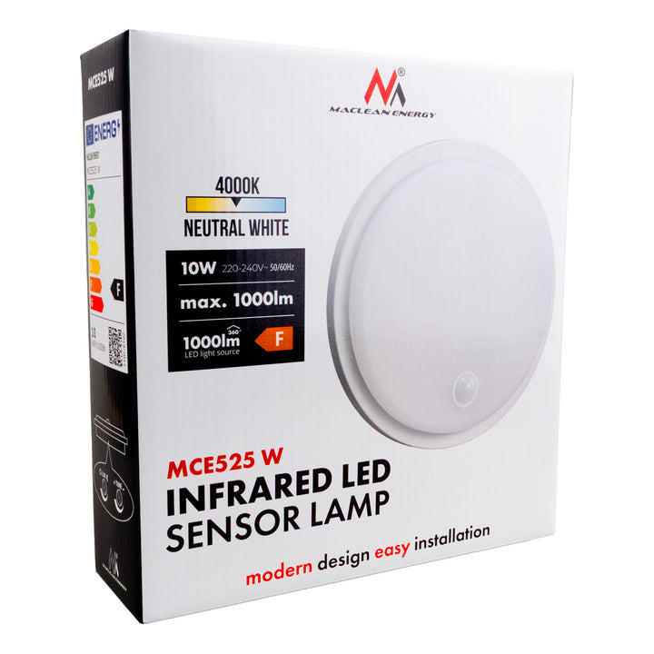 Maclean LED lámpa mozgásérzékelővel, PIR érzékelővel, fehér, 10 W, IP65, 1000 lm, semleges színű, MCE525 W
