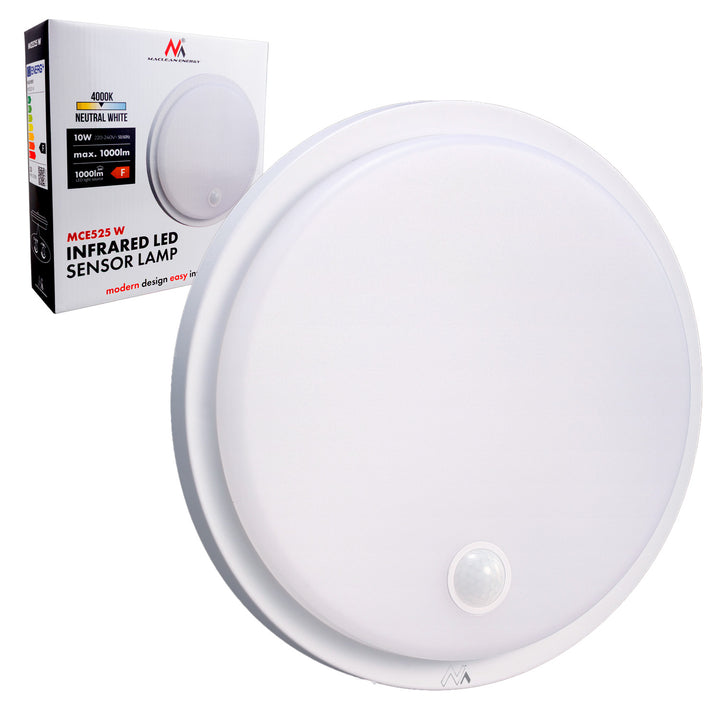 Maclean LED lámpa mozgásérzékelővel, PIR érzékelővel, fehér, 10 W, IP65, 1000 lm, semleges színű, MCE525 W