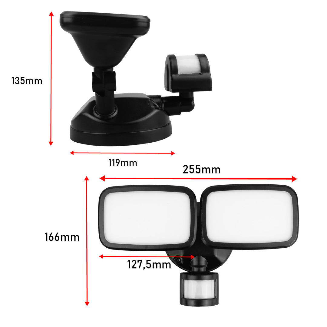 Maclean LED fali lámpa, PIR érzékelővel, 20 W, 1500 lm, IP65, semleges fehér 4000 K, fekete, MCE524 B