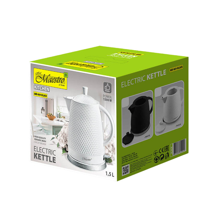 Maestro kerámia vízforraló, 1,5 literes kapacitás, 1500W, fekete, MR069 UK dugó