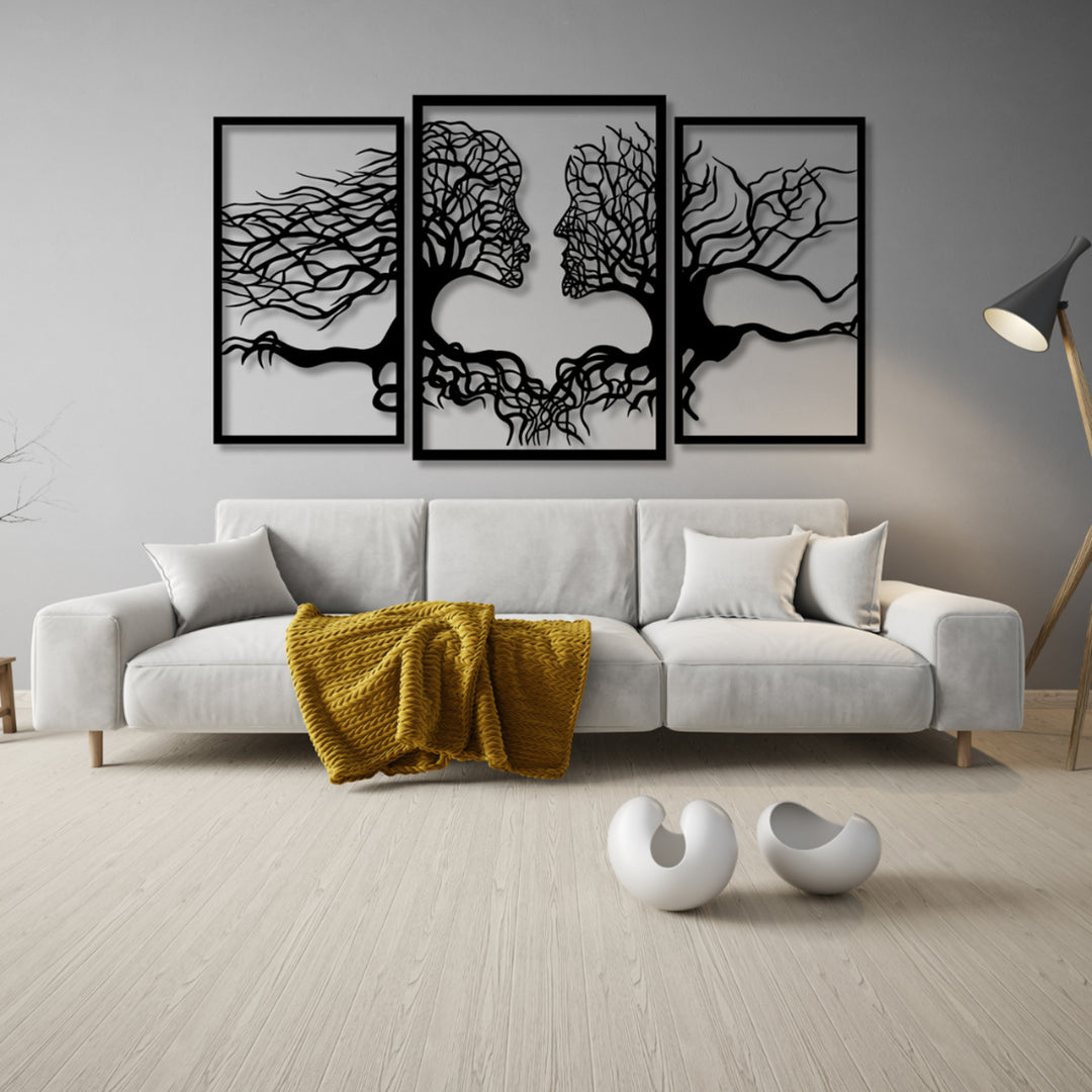 Eyoka áttört festmény, 3D fali dekoráció, 3D festmény "Arcok a fákról" 120x67cm fekete