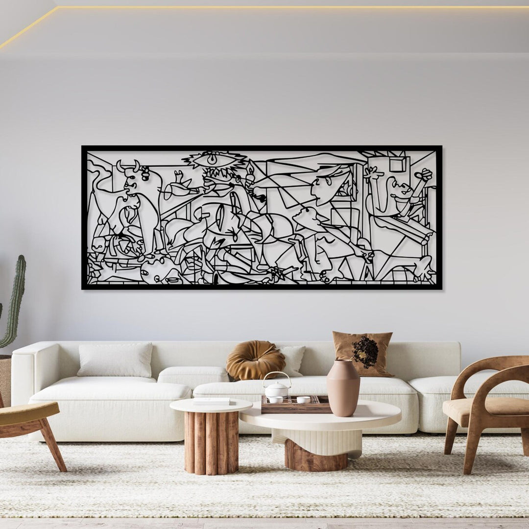 Áttetsző festmény, 3D fali dekoráció, 3D-s festmény "Guernica by Pablo Picasso" 120x48cm Fekete