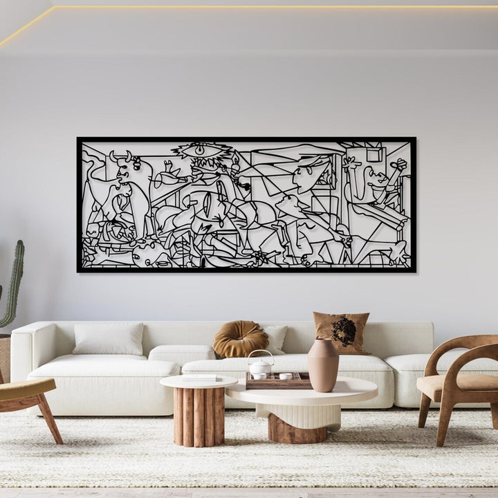 Áttetsző festmény, 3D fali dekoráció, 3D-s festmény "Guernica by Pablo Picasso" 120x48cm Fekete