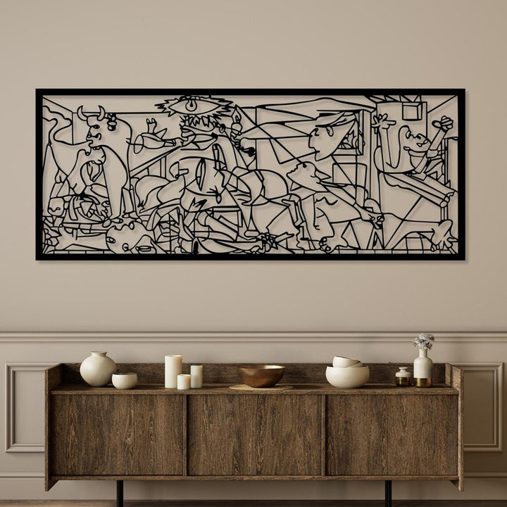Áttetsző festmény, 3D fali dekoráció, 3D-s festmény "Guernica by Pablo Picasso" 120x48cm Fekete