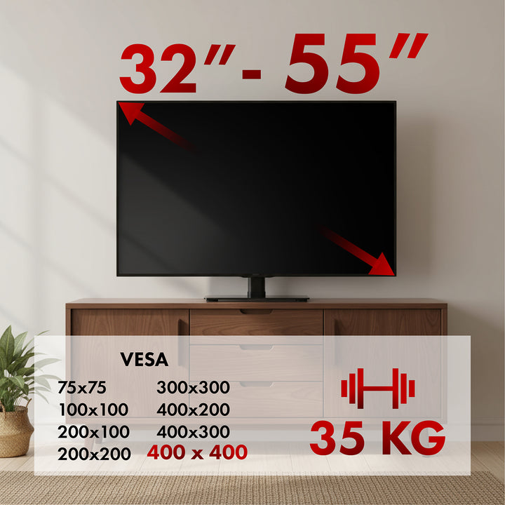 Univerzális TV állvány Maclean, RTV szekrényhez, állvány, max. 35 kg, 20 fokos elfordítás, 32-55" TV-hez, MC-132