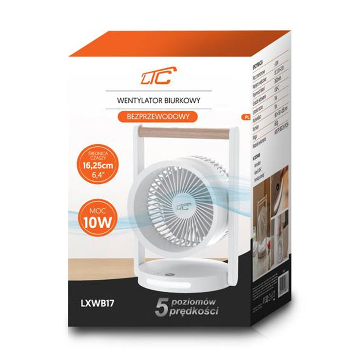 LTC vezeték nélküli asztali ventilátor, éjszakai világítással és LED kijelzővel, 5 sebességfokozat, 3600 mAh akkumulátor, LXWB17
