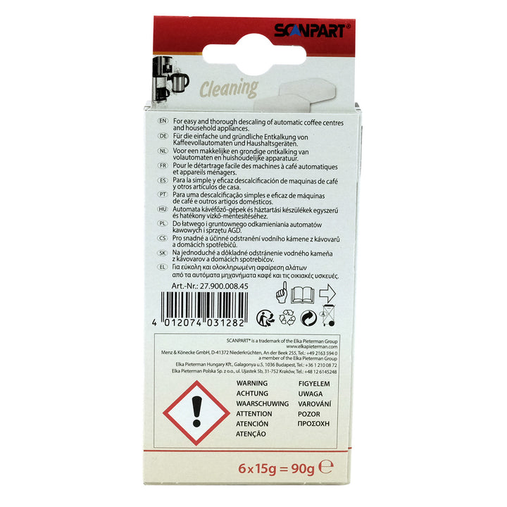 Vízkőmentesítő tabletta eszpresszógépekhez, 6 db, univerzális, Scanpart, 2 csomagban