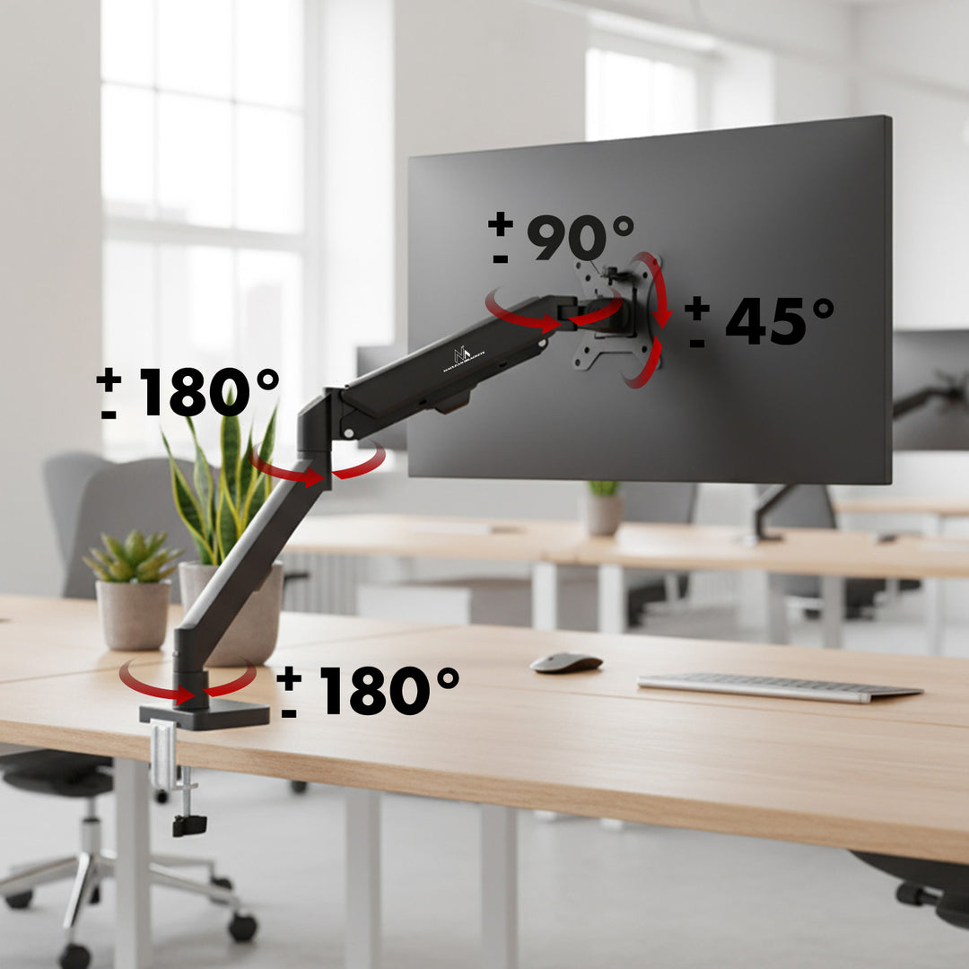 Maclean monitor tartó, gázrugós, 17"-32", 2-10kg, fekete, MC-133