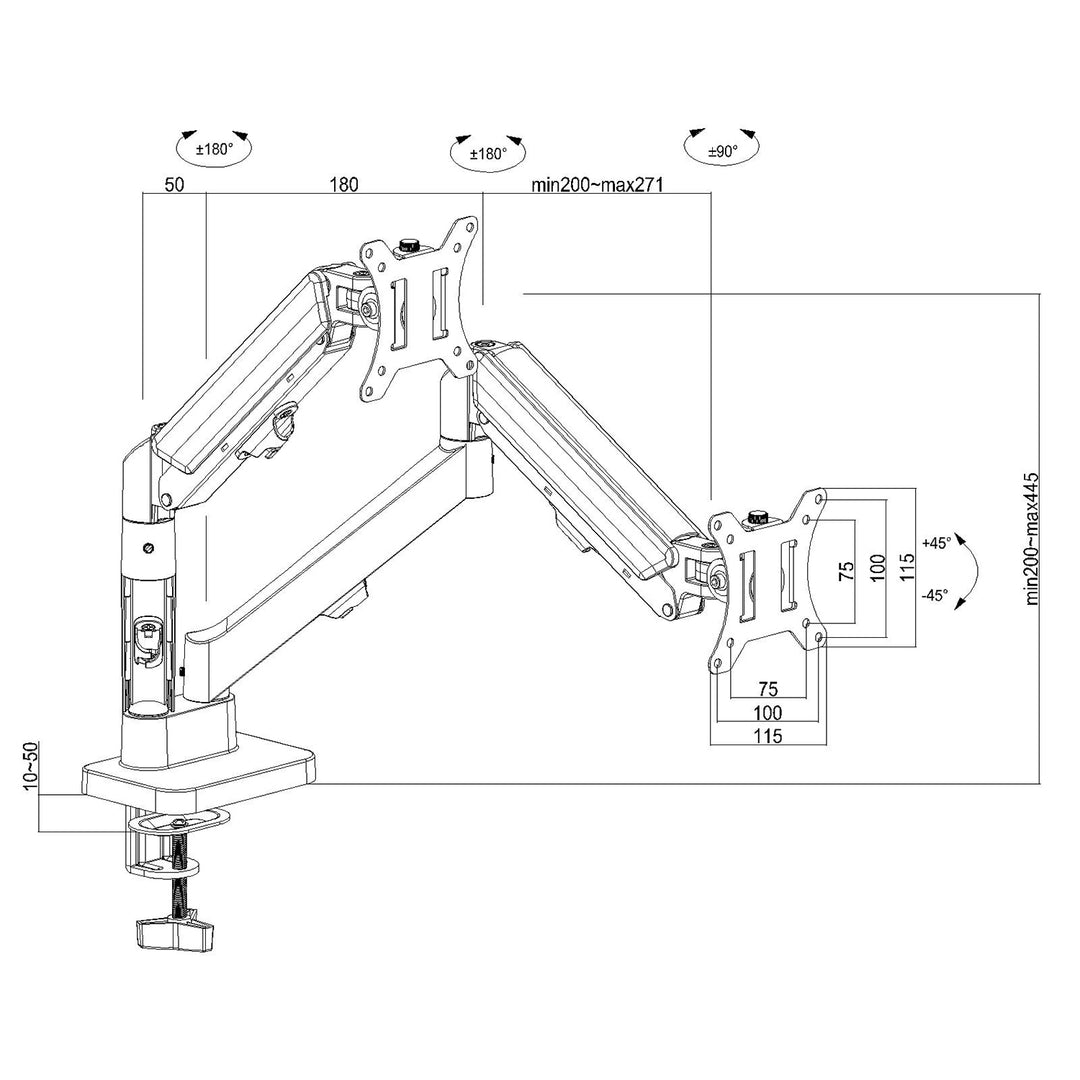 Tartó 2 Maclean monitorhoz, gázrugós, 17"-32", 2-10kg, fekete, MC-134