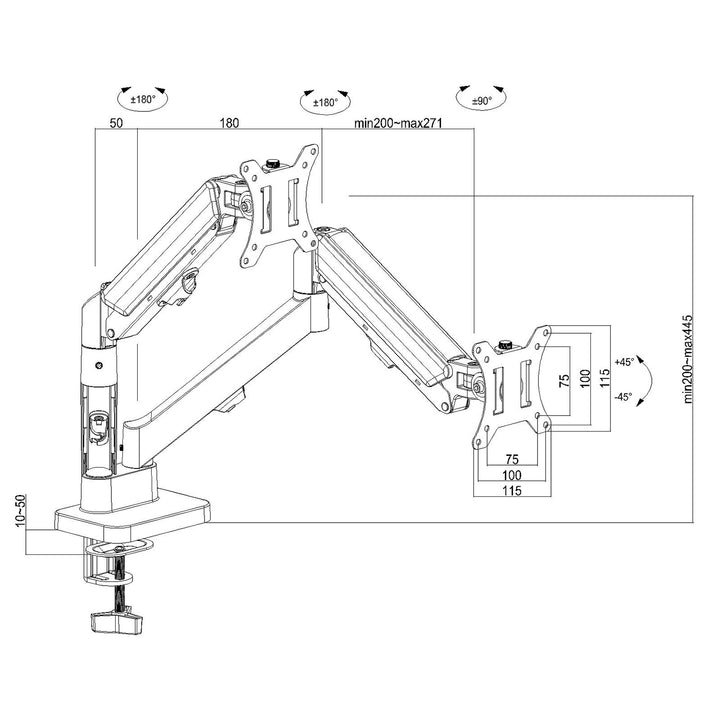 Tartó 2 Maclean monitorhoz, gázrugós, 17"-32", 2-10kg, fekete, MC-134