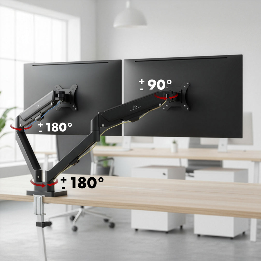 Tartó 2 Maclean monitorhoz, gázrugós, 17"-32", 2-10kg, fekete, MC-134