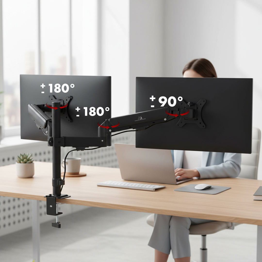 Tartó 2 Maclean monitorhoz, gázrugós, 17"-32", 2-10 kg, fekete, MC-136