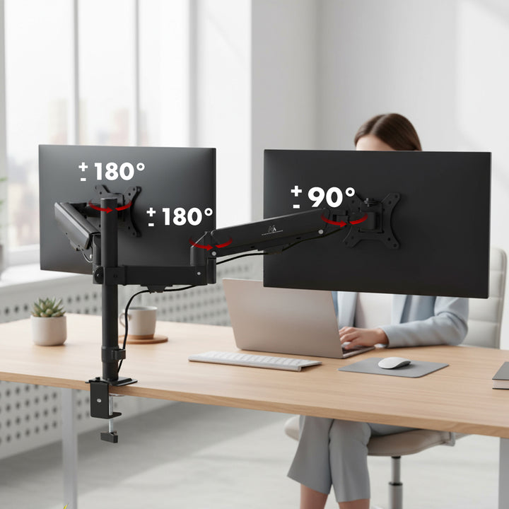 Tartó 2 Maclean monitorhoz, gázrugós, 17"-32", 2-10 kg, fekete, MC-136