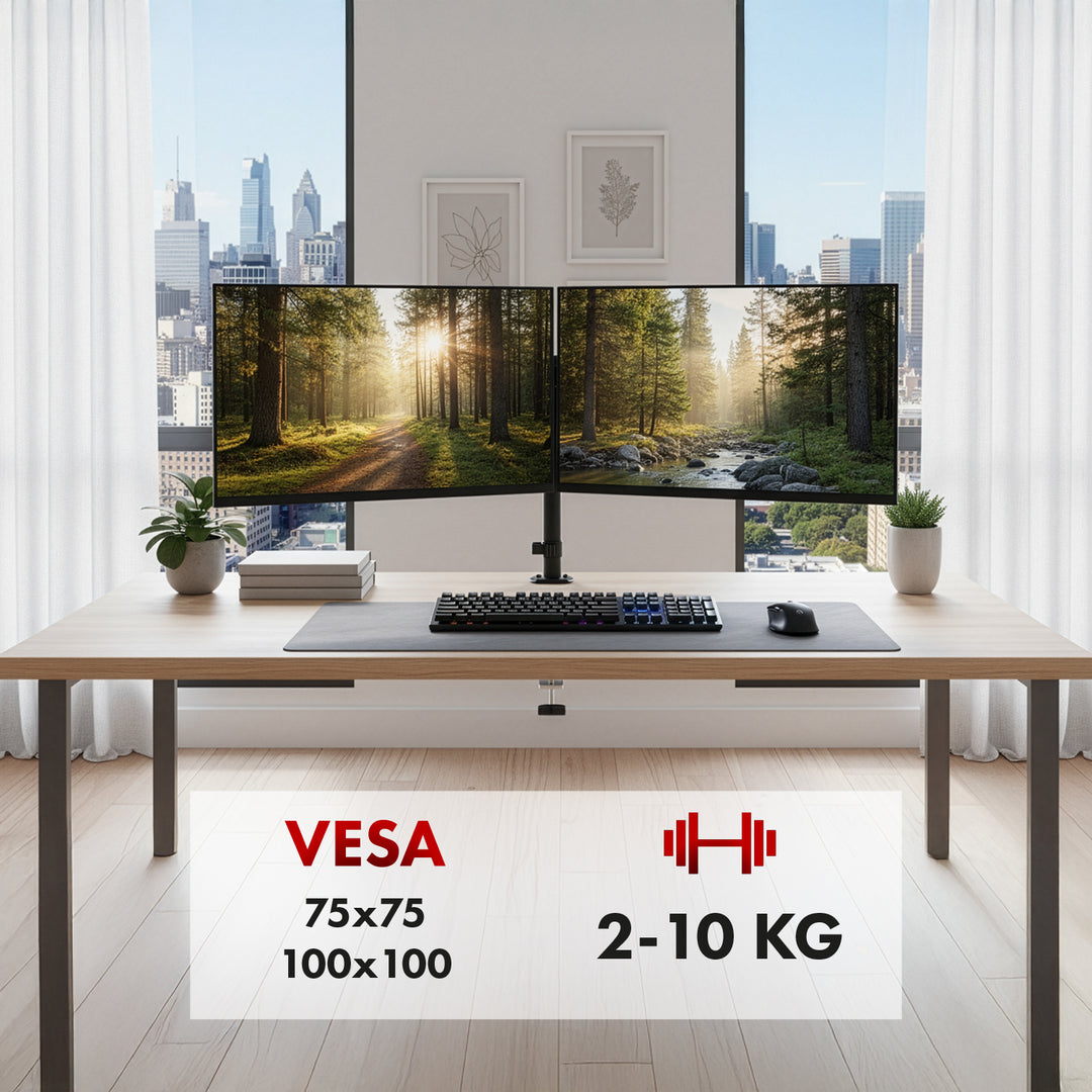 Tartó 2 Maclean monitorhoz, gázrugós, 17"-32", 2-10 kg, fekete, MC-136