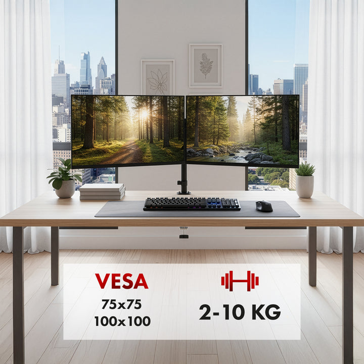 Tartó 2 Maclean monitorhoz, gázrugós, 17"-32", 2-10 kg, fekete, MC-136