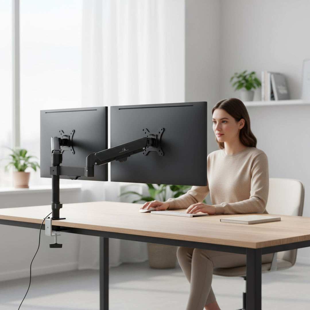 Tartó 2 Maclean monitorhoz, gázrugós, 17"-32", 2-10 kg, fekete, MC-136