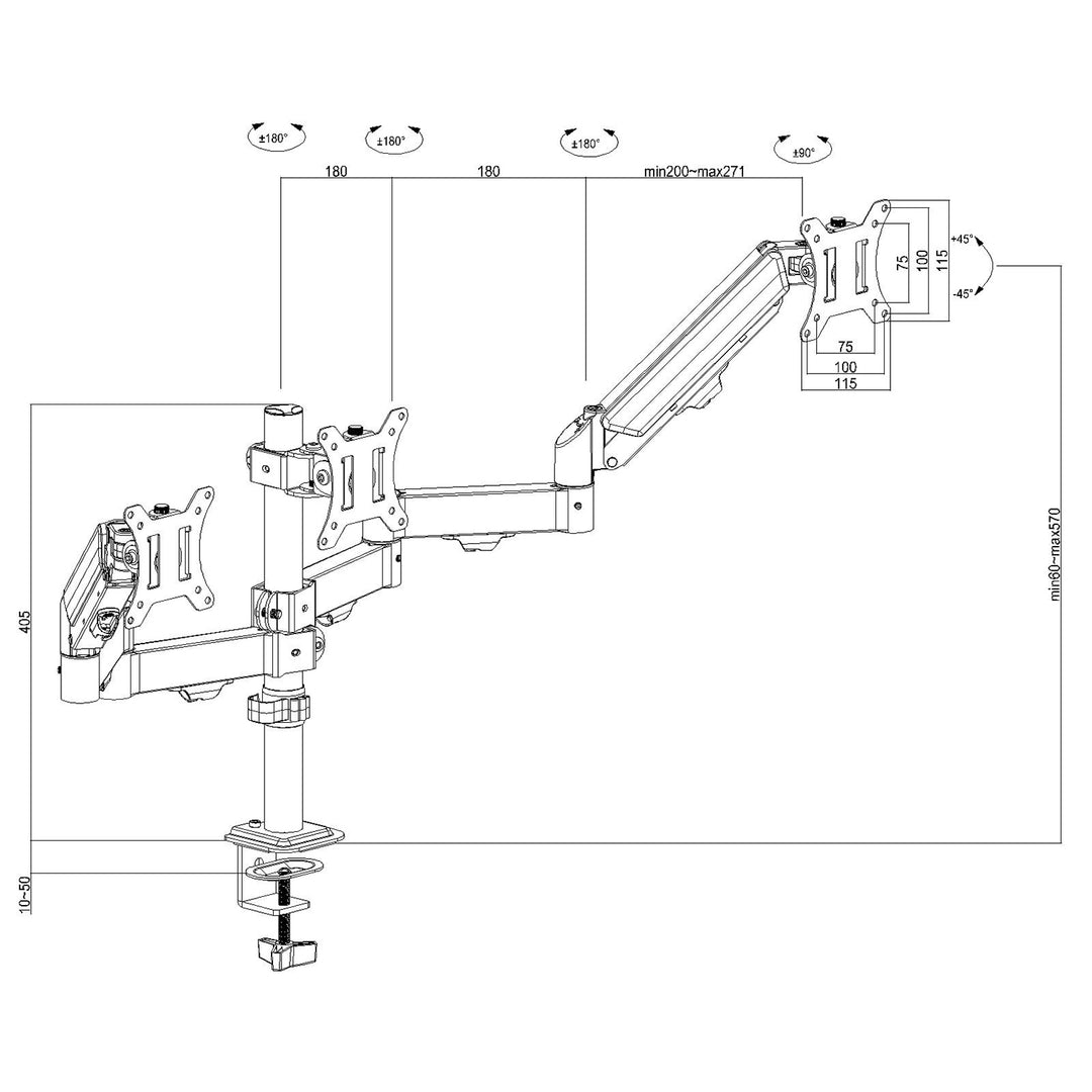 Tartó 3 Maclean monitorhoz, gázrugós, 17"-27", 2-8kg, fekete, MC-137