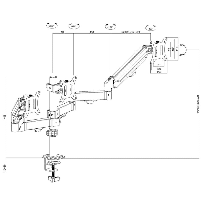 Tartó 3 Maclean monitorhoz, gázrugós, 17"-27", 2-8kg, fekete, MC-137