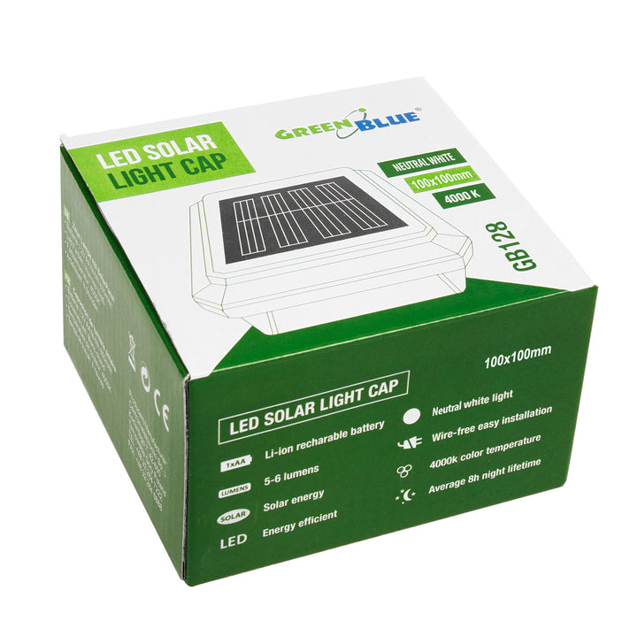 GreenBlue napelemes LED oszloplámpa, 100x100mm, borítékolható, GB128, 4 db
