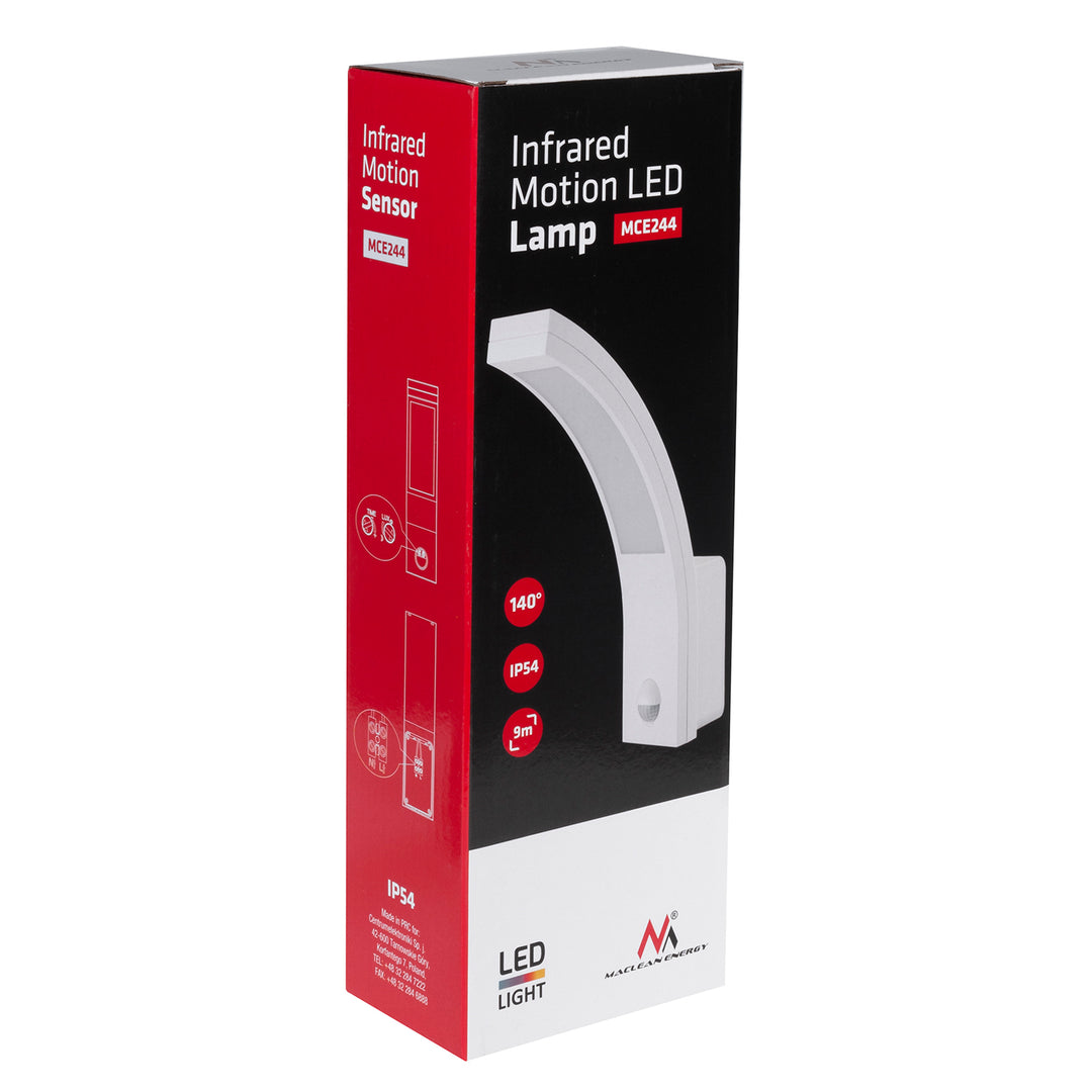Maclean mozgásérzékelős LED lámpa, PIR mozgásérzékelő, fehér, 10W, IP54, 750lm, semleges fehér (4000K) MCE244 W