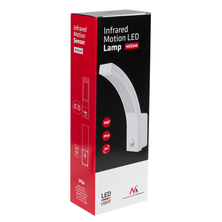 Maclean mozgásérzékelős LED lámpa, PIR mozgásérzékelő, fehér, 10W, IP54, 750lm, semleges fehér (4000K) MCE244 W