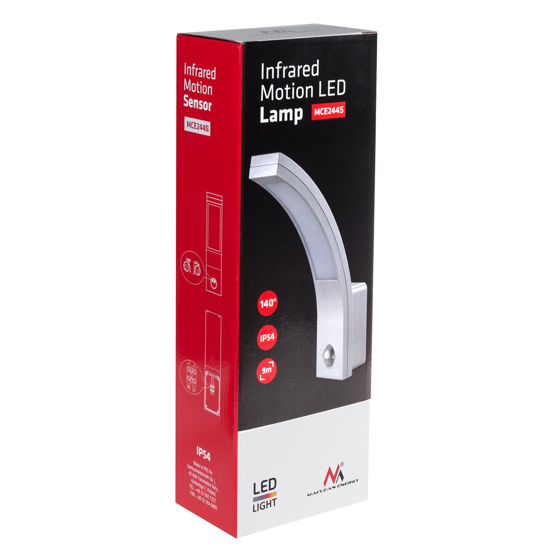 Maclean mozgásérzékelős LED lámpa, PIR mozgásérzékelő, ezüst, 10W, IP54, 750lm, semleges fehér (4000K) MCE244 S, 2 db, 2 db