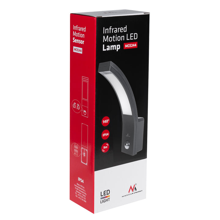 Maclean mozgásérzékelő LED lámpa, PIR érzékelő, fekete, 10W, IP54, 750lm, semleges fehér (4000K) MCE244 B, 2 db, 2 db
