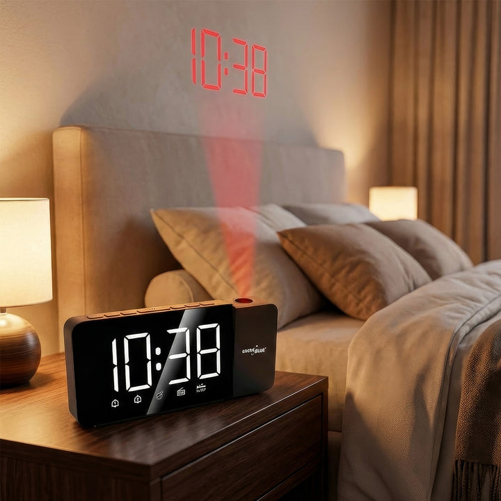 Digitális LED órarádió GreenBlue projektorral, FM rádióval, riasztóval, 12/24 órás kijelzővel, 5 V DC USB tápegységgel + CR2032, GB172