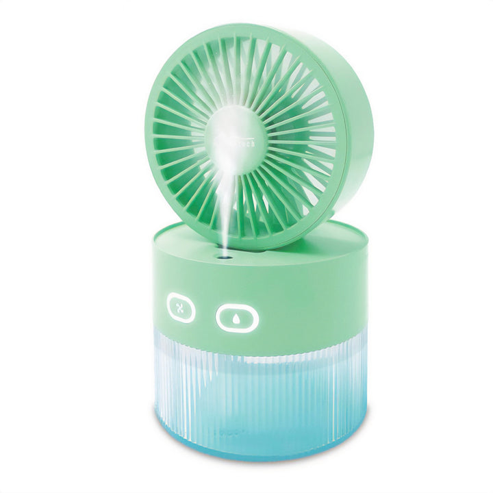 Asztali ventilátor levegő párásítással. Kapacitás 350ml. 40ml/h köd. USB-C tápegység.