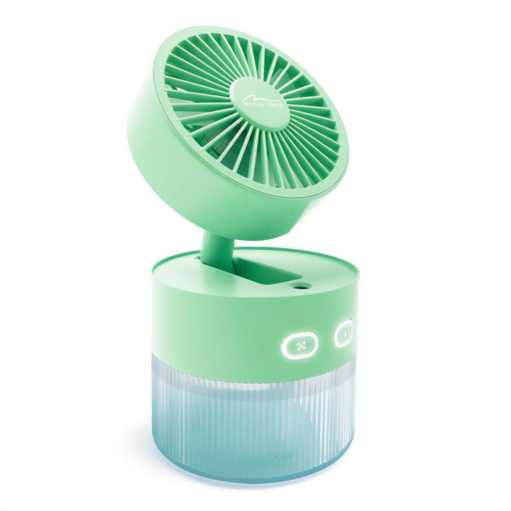 Asztali ventilátor levegő párásítással. Kapacitás 350ml. 40ml/h köd. USB-C tápegység.