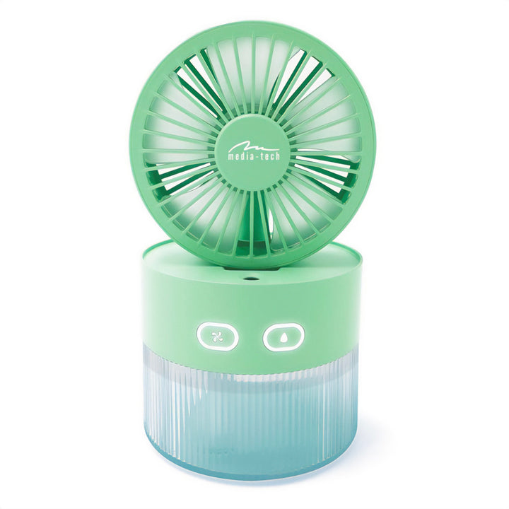 Asztali ventilátor levegő párásítással. Kapacitás 350ml. 40ml/h köd. USB-C tápegység.
