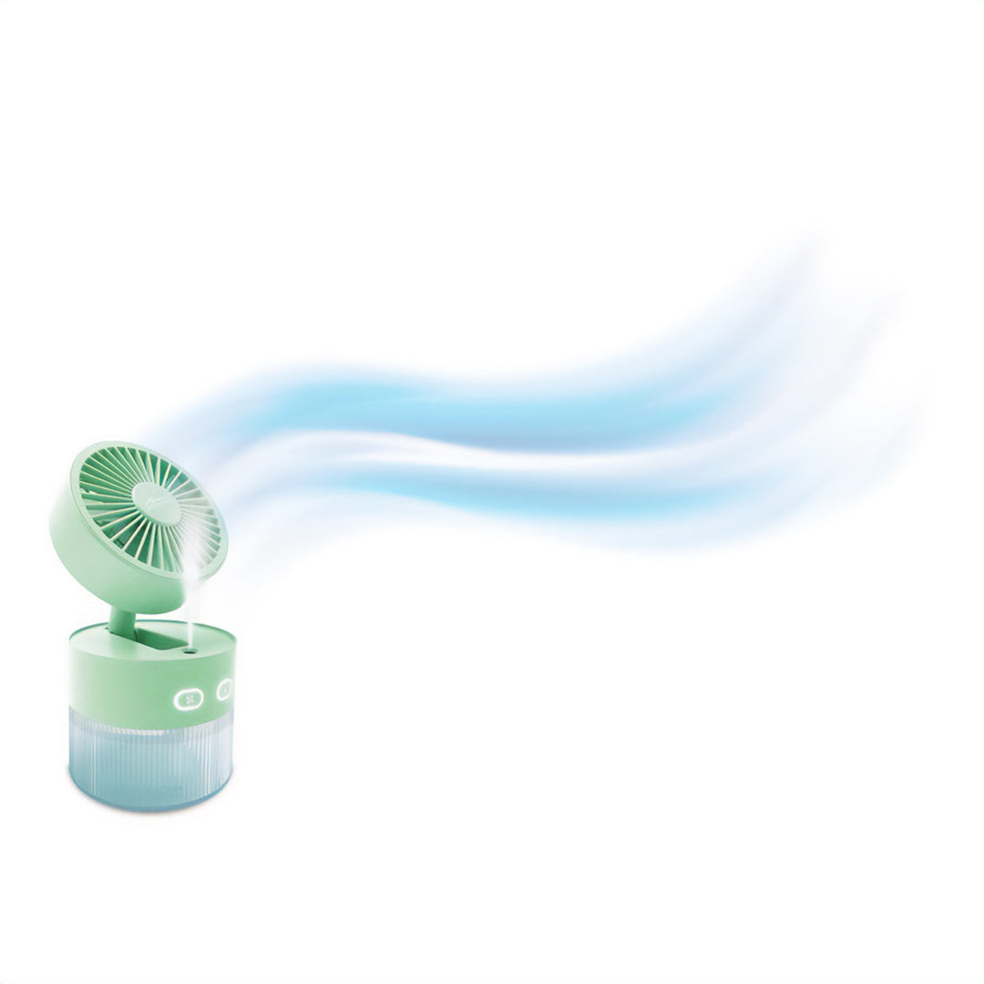 Asztali ventilátor levegő párásítással. Kapacitás 350ml. 40ml/h köd. USB-C tápegység.