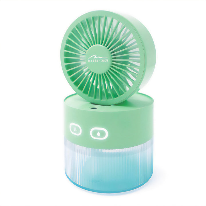 Asztali ventilátor levegő párásítással. Kapacitás 350ml. 40ml/h köd. USB-C tápegység.