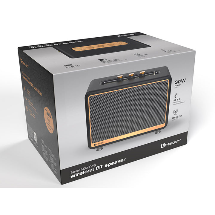 Tracer hordozható hangszóró, Bluetooth, FM rádió, 30W, fekete, M30