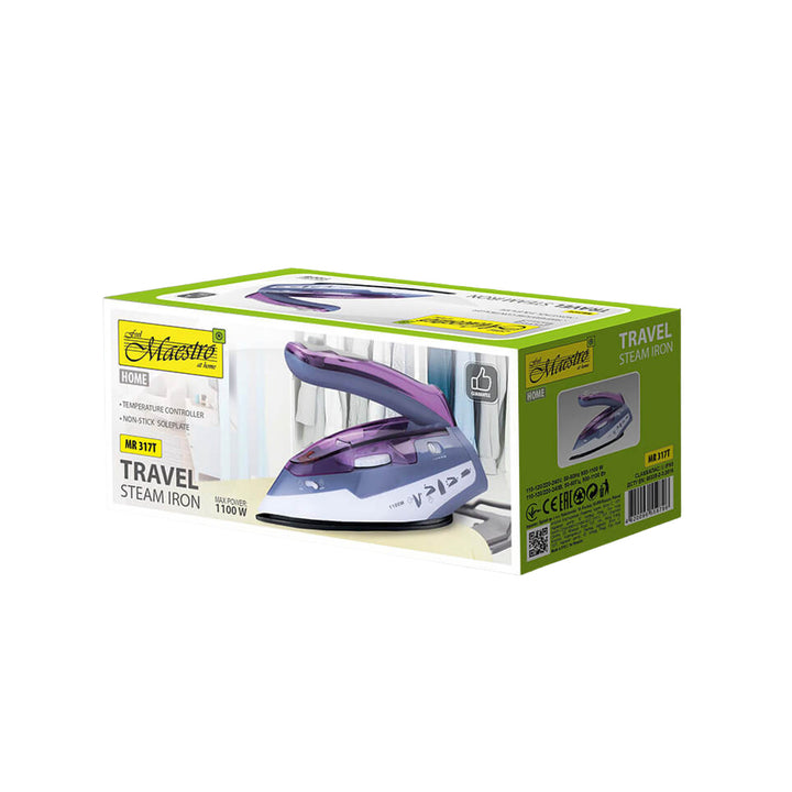 Maestro utazó vasaló, összecsukható fogantyú, 1100W teljesítmény, tapadásmentes bevonat, MR-317T