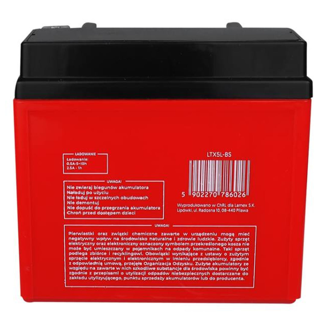 Lamex gél akkumulátor, motorkerékpár, 12V, 5Ah, LTX5L-BS