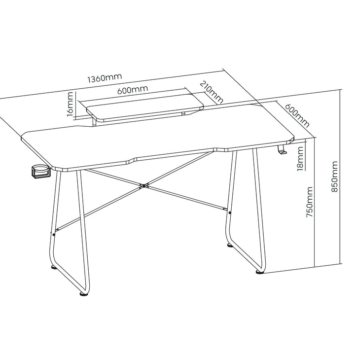 Játékasztal monitorpolccal NanoRS, 50kg max, magasság 850mm, fekete, RS170+Kábelrendező / asztali rács Nano RS, 1345mm, fekete és piros, RS125