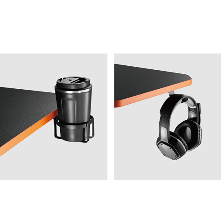 Játékasztal monitorpolccal NanoRS, 50kg max, magasság 850mm, fekete, RS170+Kábelrendező / asztali rács Nano RS, 1345mm, fekete és piros, RS125