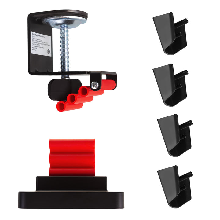 Játékasztal monitorpolccal NanoRS, 50kg max, magasság 850mm, fekete, RS170+Kábelrendező / asztali rács Nano RS, 1345mm, fekete és piros, RS125
