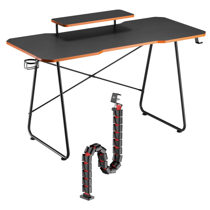 Játékasztal monitorpolccal NanoRS, 50kg max, magasság 850mm, fekete, RS170+Kábelrendező / asztali rács Nano RS, 1345mm, fekete és piros, RS125