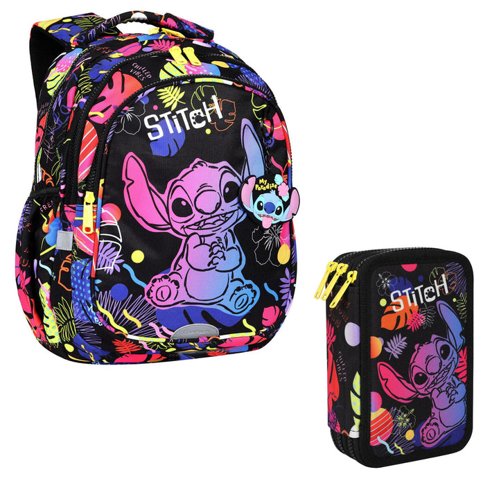 Iskolai hátizsák 19 L Coolpack Jerry DISNEY STITCH fekete + CoolPack háromrekeszes tolltartó tartozékokkal JUMPER 3 STITCH